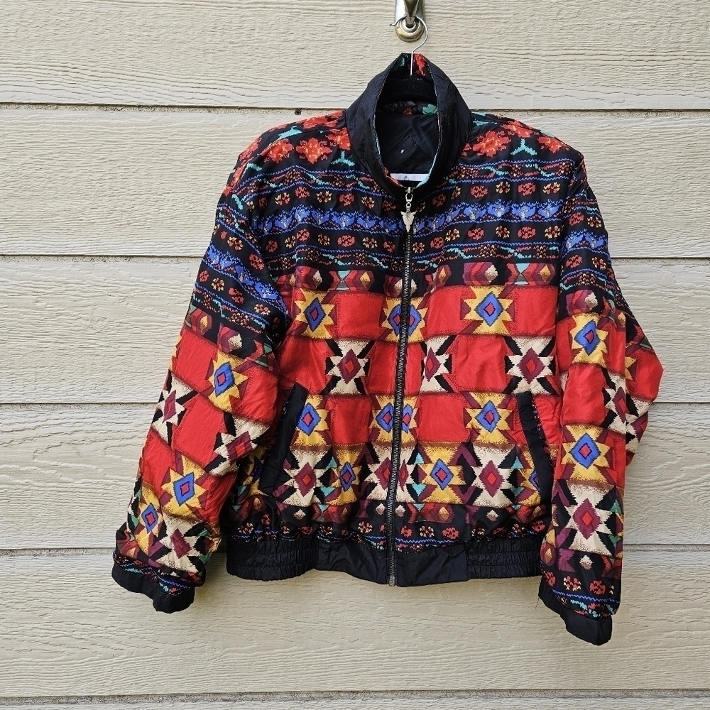 vintage La Costa Spa oversized aztec print silk bomber jacket medium